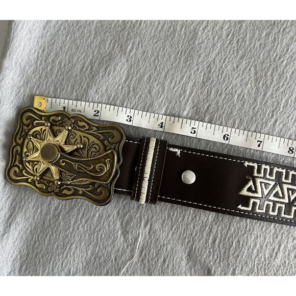 Cinturones Western Leather 50” Belt Spinning Spur‎ Buckle Mens Size 44